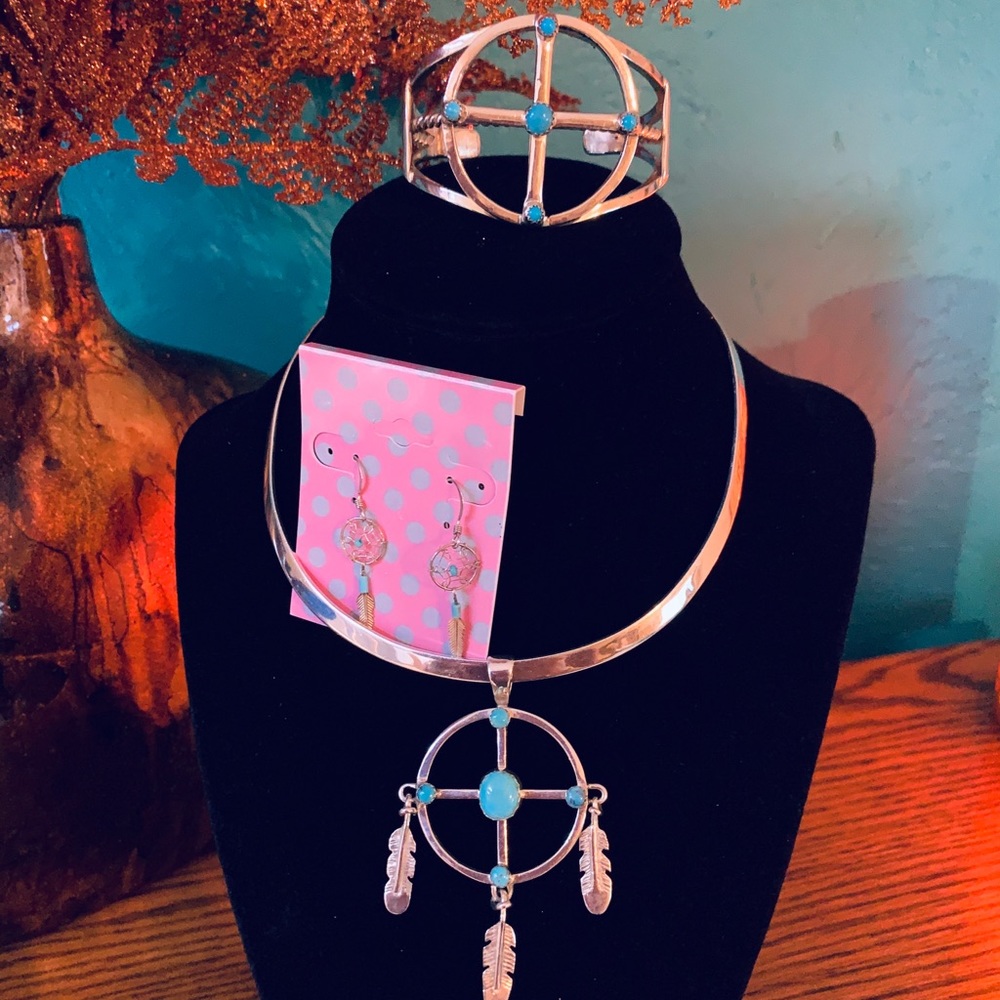 Pendant,bangle,earrings,Turquoise Native American
